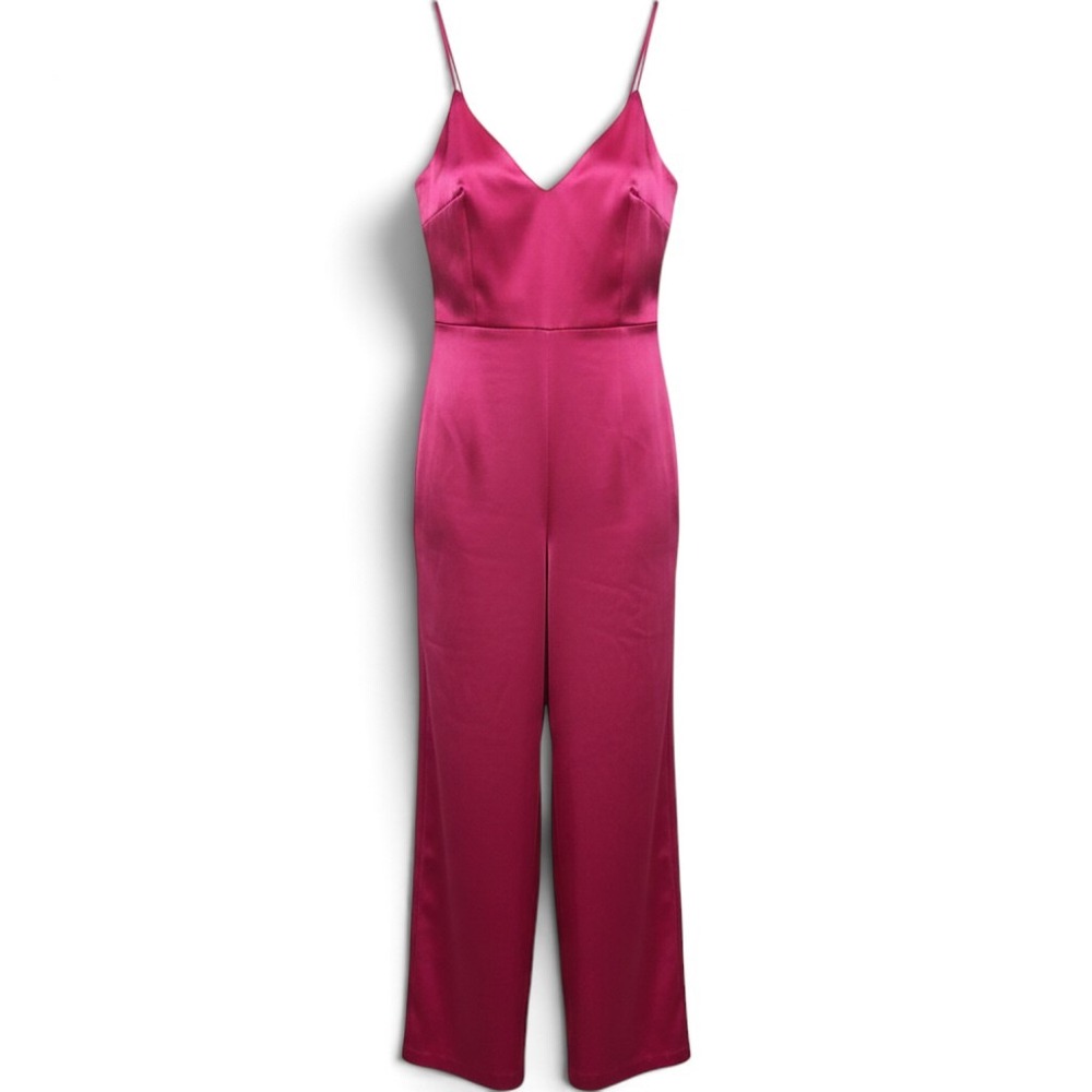 Victoria's Secret Jumpsuit Womens M 407875-EQU Pink Satin Wide Leg EUC